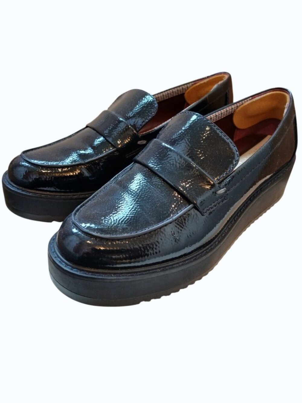 FRANCO SARTO Navy Blue Patent Leather Platform Loafers - Picture 6 of 12